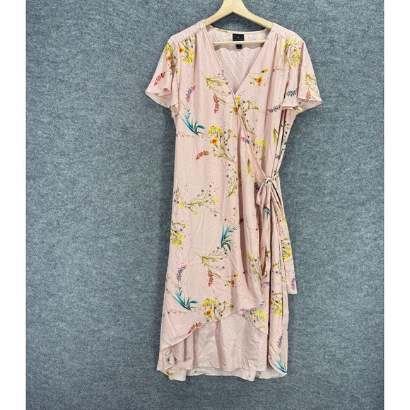 Worthington Wrap Dress Women L Large Pink Floral Midi Tasseled Belted Tie Up - Picture 1 of 7